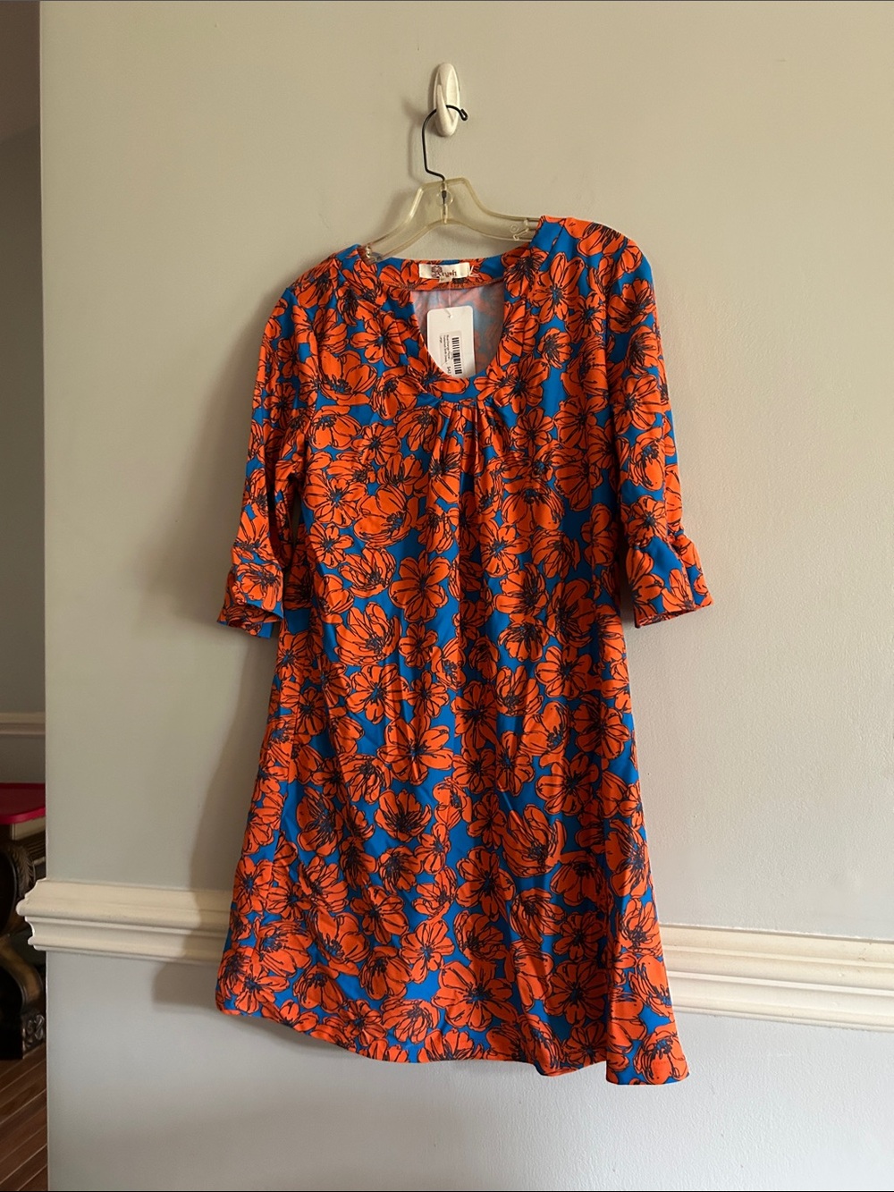 Aryeh Orange and Blue Floral Midi Dress